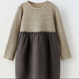 Zara Kids Striped Beige and Charcoal Dress